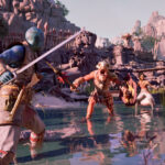 Combat en vue à la première personne dans Avowed sur PS5 avec magie et créatures fantastiques dans l’univers d’Eora