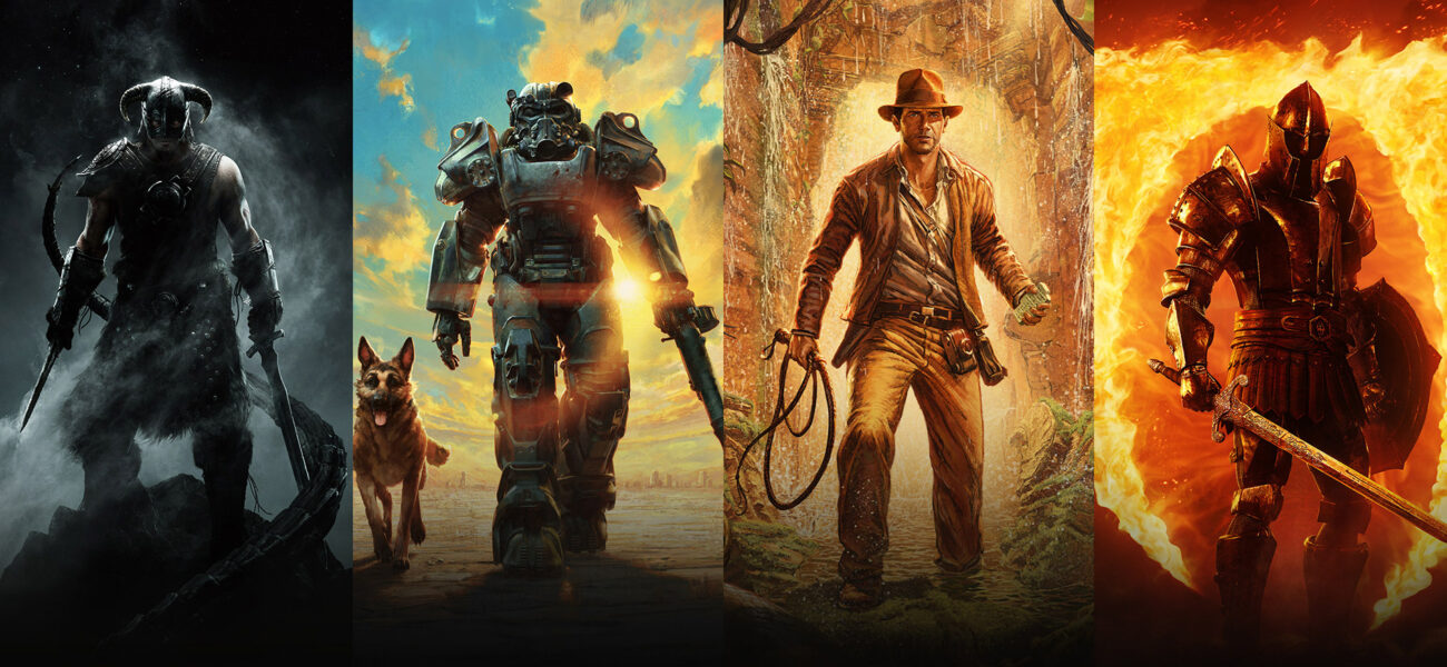 Montage des licences Bethesda avec Fallout, Indiana Jones, Oblivion et Skyrim réunies sur Switch 2
