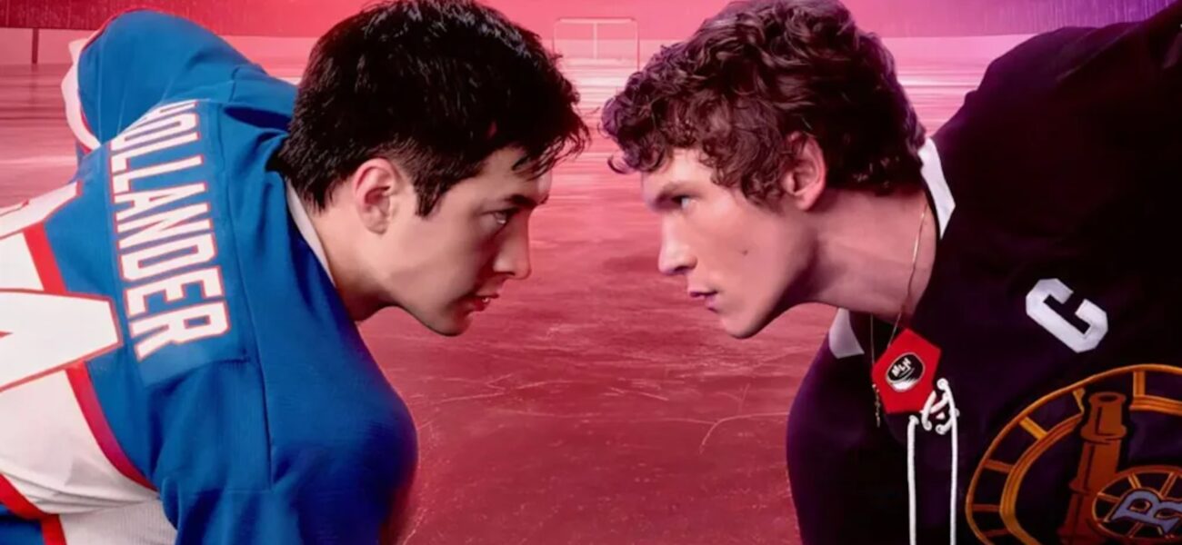 Shane et Ilya se font face sur la glace dans Heated Rivalry, illustrant la rivalité et la tension amoureuse