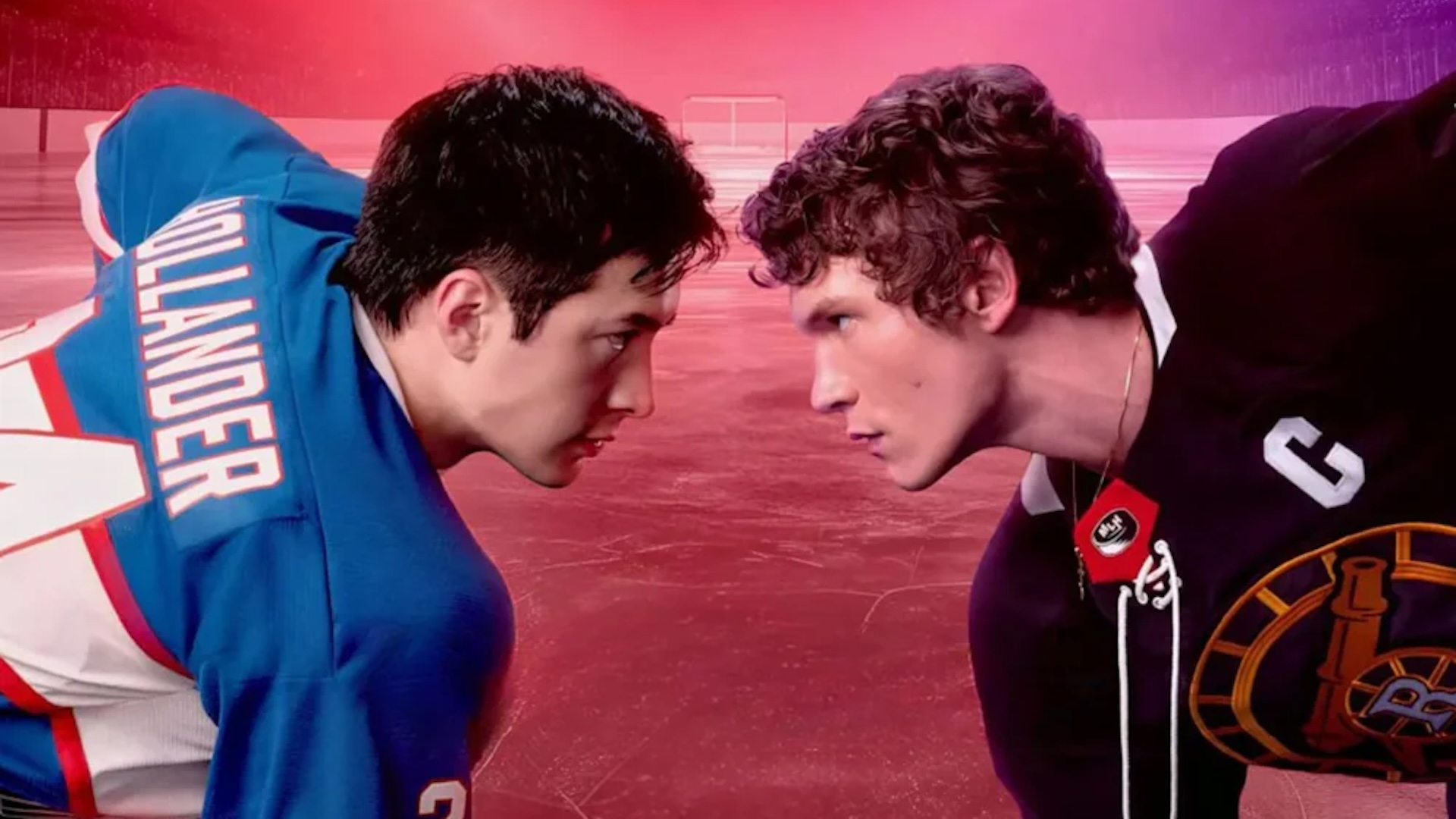 Shane et Ilya se font face sur la glace dans Heated Rivalry, illustrant la rivalité et la tension amoureuse