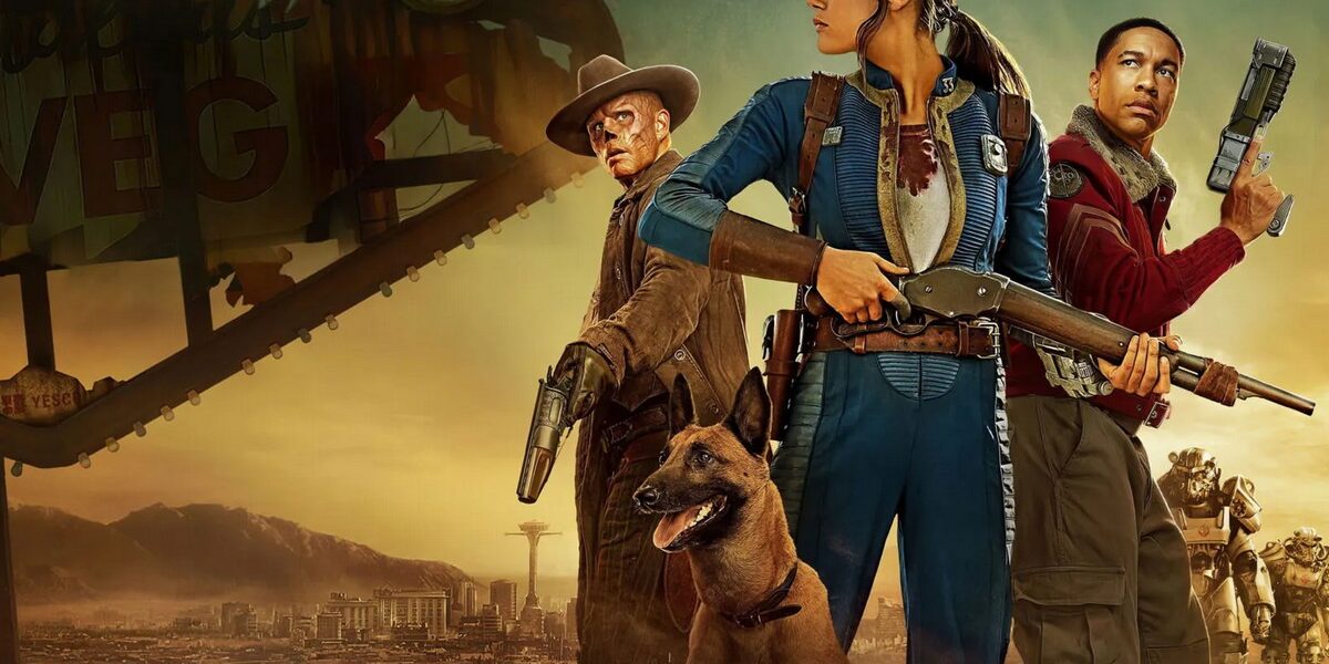 Lucy, Maximus et la Goule armés devant New Vegas dans la série Fallout sur Prime Video