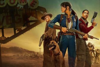 Lucy, Maximus et la Goule armés devant New Vegas dans la série Fallout sur Prime Video