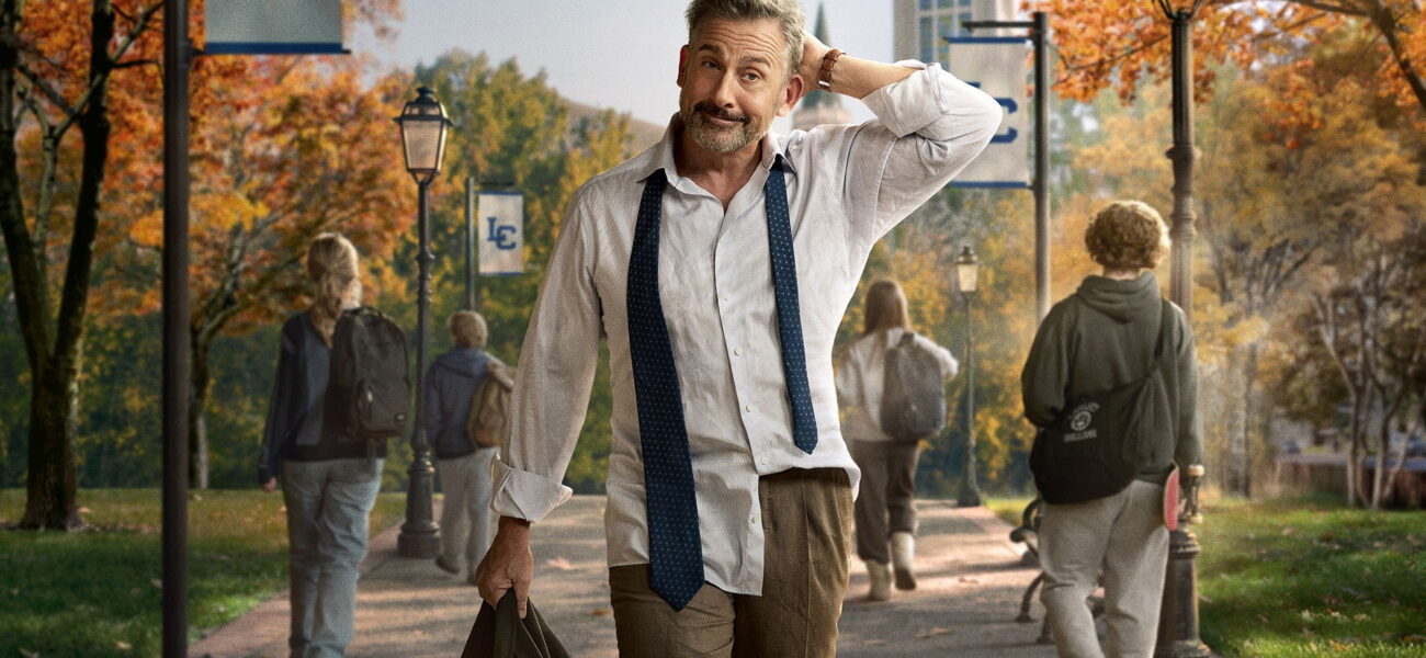 Steve Carell sur un campus universitaire dans la série Rooster diffusée sur HBO
