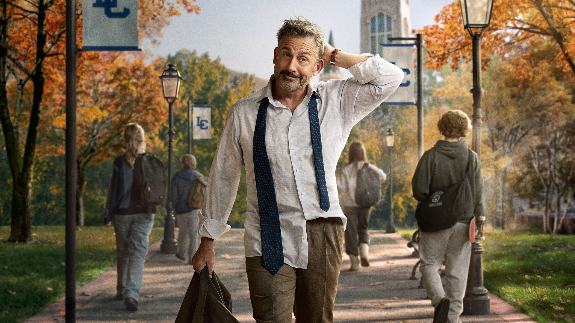 Steve Carell sur un campus universitaire dans la série Rooster diffusée sur HBO