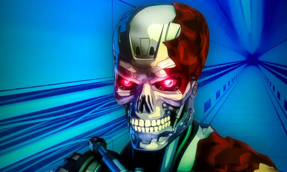 Terminator aux yeux rouges dans la série animée Terminator Zero sur Netflix