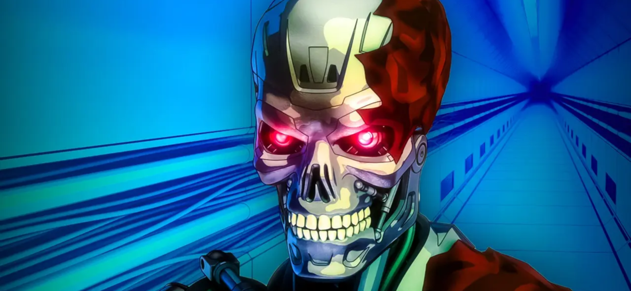 Terminator aux yeux rouges dans la série animée Terminator Zero sur Netflix