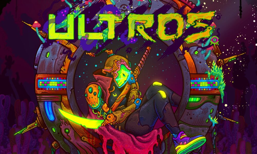 Illustration colorée d’Ultros montrant un personnage dans un univers psychédélique de science-fiction