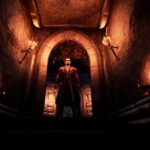 Vampire se tenant dans une crypte éclairée par des torches dans Vampires Bloodlord Rising