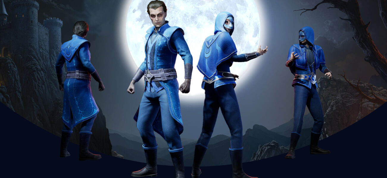 Personnages vampires de Vampires Bloodlord Rising posant sous la pleine lune dans un univers sombre