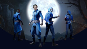Personnages vampires de Vampires Bloodlord Rising posant sous la pleine lune dans un univers sombre