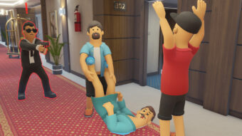 Scène absurde et coopérative dans le jeu indépendant We Are So Cooked avec des personnages cartoon