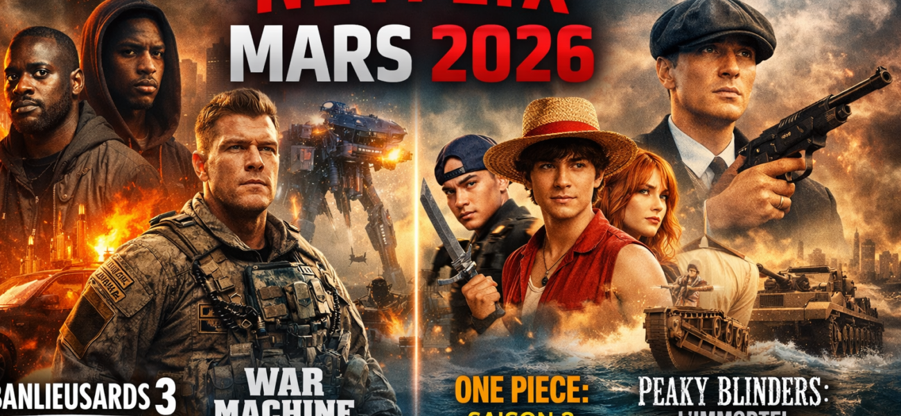 Nouveautés Netflix mars 2026 avec Peaky Blinders L’Immortel, One Piece saison 2, Banlieusards 3 et War Machine